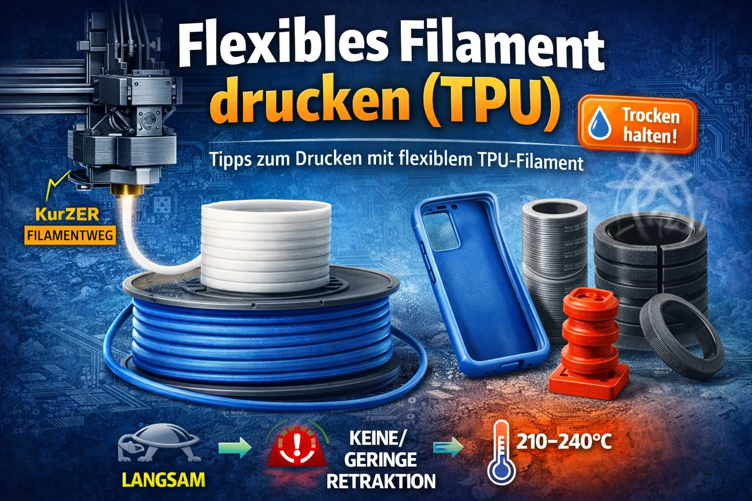 Flexibles Filament drucken, flexibles filament 3d druck tipps temperatur retraktion langsam drucken