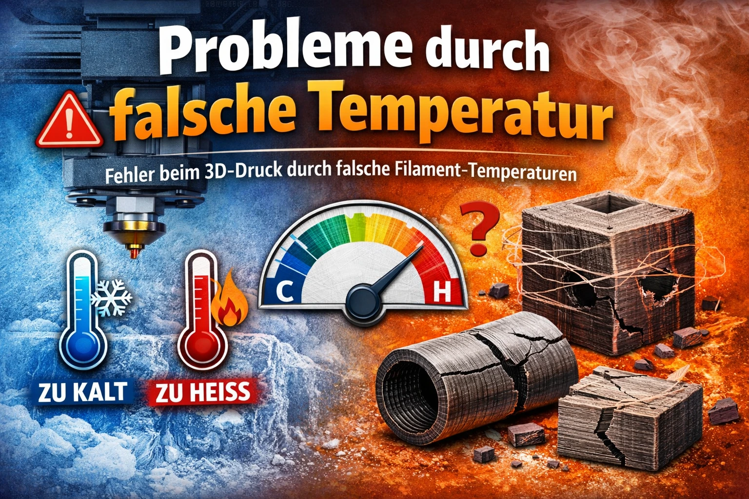 probleme durch falsche filament temperatur beim 3d druck zu kalt zu heiss druckfehler