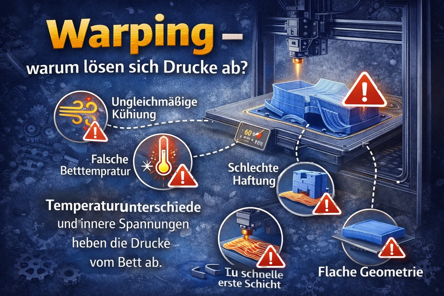 warping 3d druck warum sich drucke vom druckbett lösen ungleichmäßige kühlung falsche betttemperatur